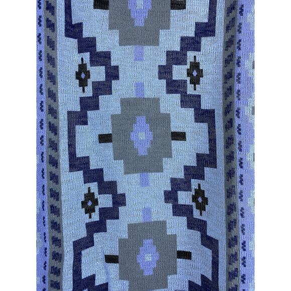 Wildfox Sz S Aztec Geometric Blue Coated Front LS Oversized Sweater USA - Picture 2 of 7